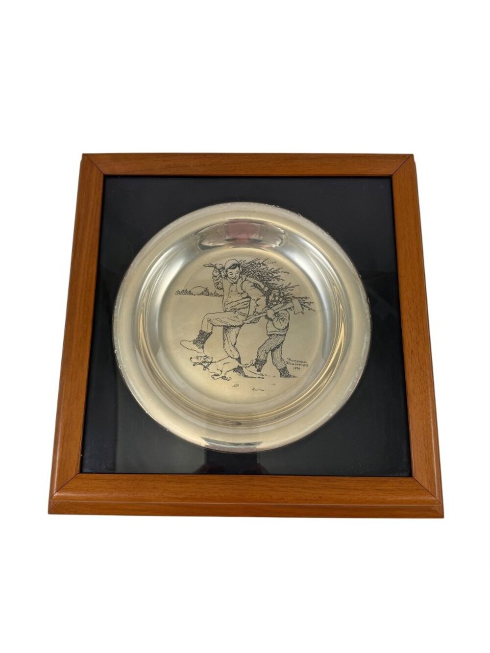 Franklin Mint Bringing Home the Tree Plate Sterling Silver Rockwell Vintage 1970